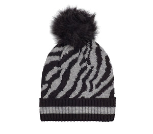 Set Cappello e Sciarpa da Donna Motivo Animalier con Pon Pon