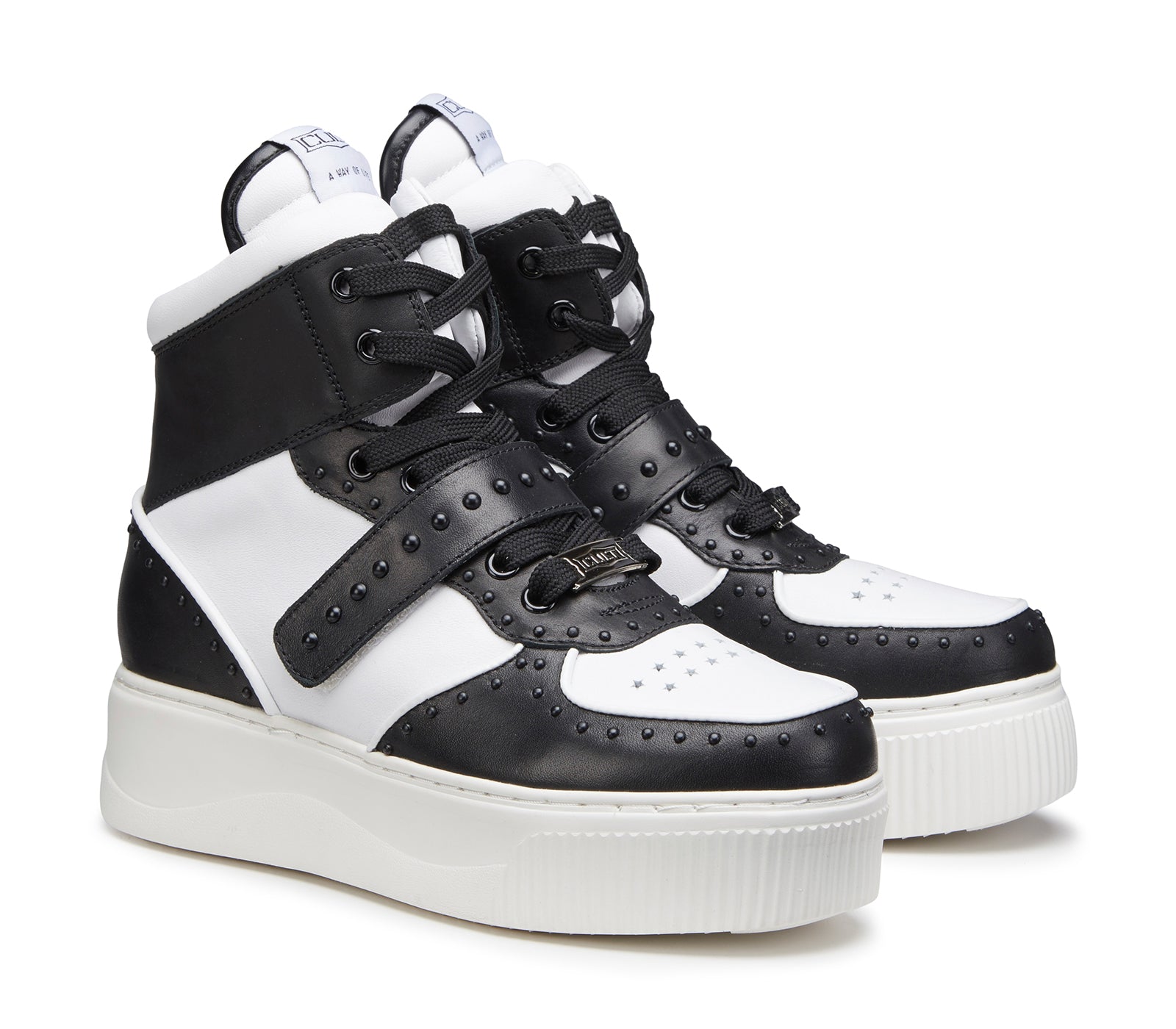 Sneakers Alte da Donna in Pelle Bianca e Nera