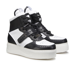 Sneakers Alte da Donna in Pelle Bianca e Nera