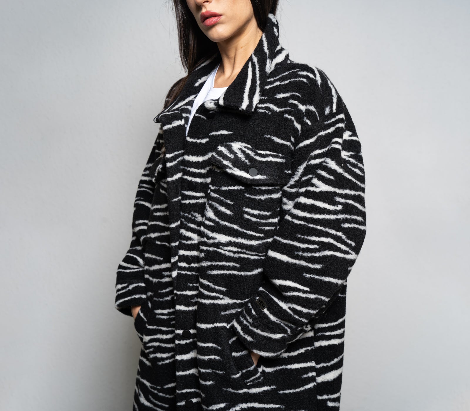 Cappotto da Donna Oversize in Misto Lana Fantasia Animalier